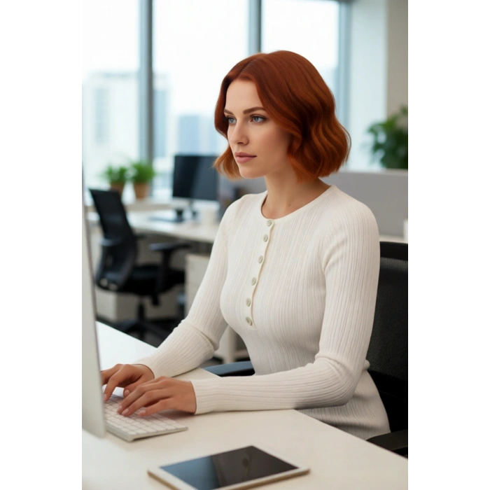 Kadın Fitted Vücuda Oturan Fitilli Bisiklet Yaka Uzun Kollu Triko Kazak İlkbahar Sonbahar Günlük