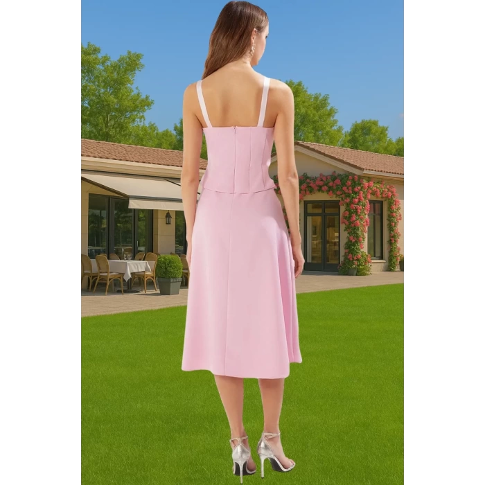 Kadın Fiyonklu A Kesim Midi Elbise Dokuma Polyester Yazlık Günlük Kullanım İçin Özenle Seçilmiş
