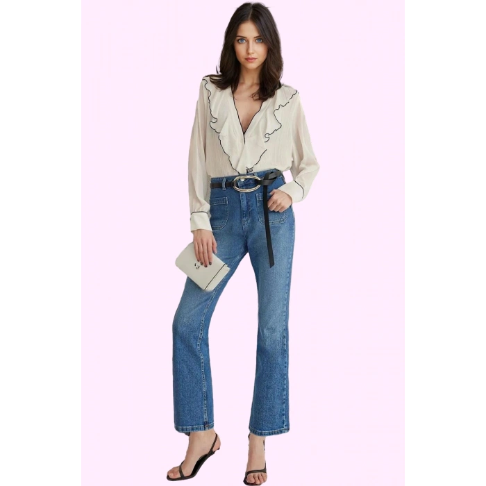 Kadın Flare Jean Denim Pamuk Casual Crop İspanyol Paça Günlük Kullanım Yaz Aylarının Vazgeçilmezi
