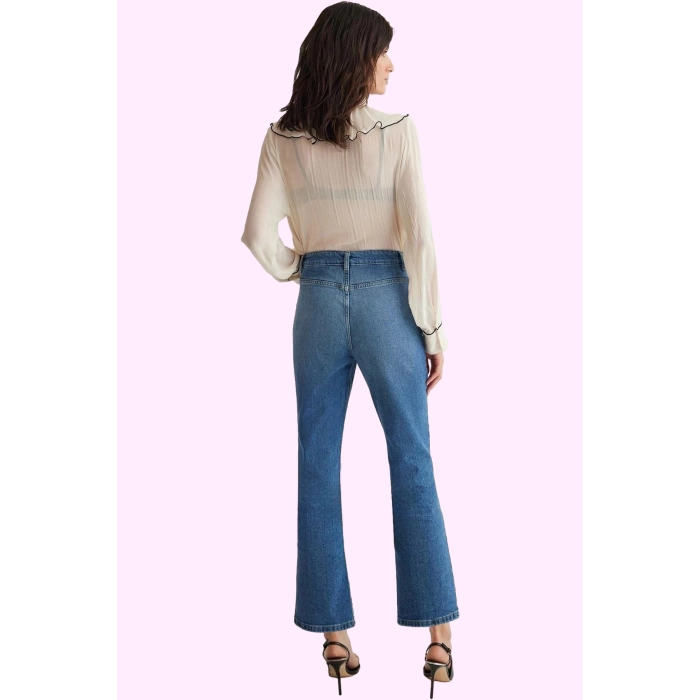 Kadın Flare Jean Denim Pamuk Casual Crop İspanyol Paça Günlük Kullanım Yaz Aylarının Vazgeçilmezi