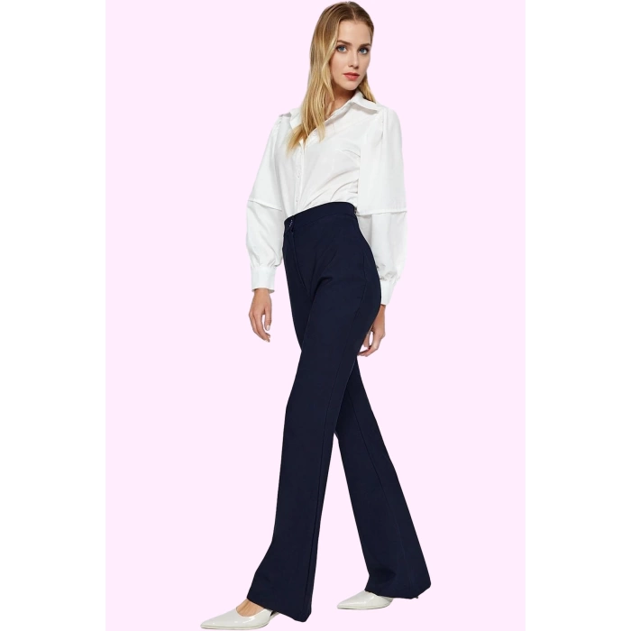 Kadın Flare Pantolon Dokuma Kumaş Yüksek Bel Regular Boy Casual Yaz Aylarının Vazgeçilmezi