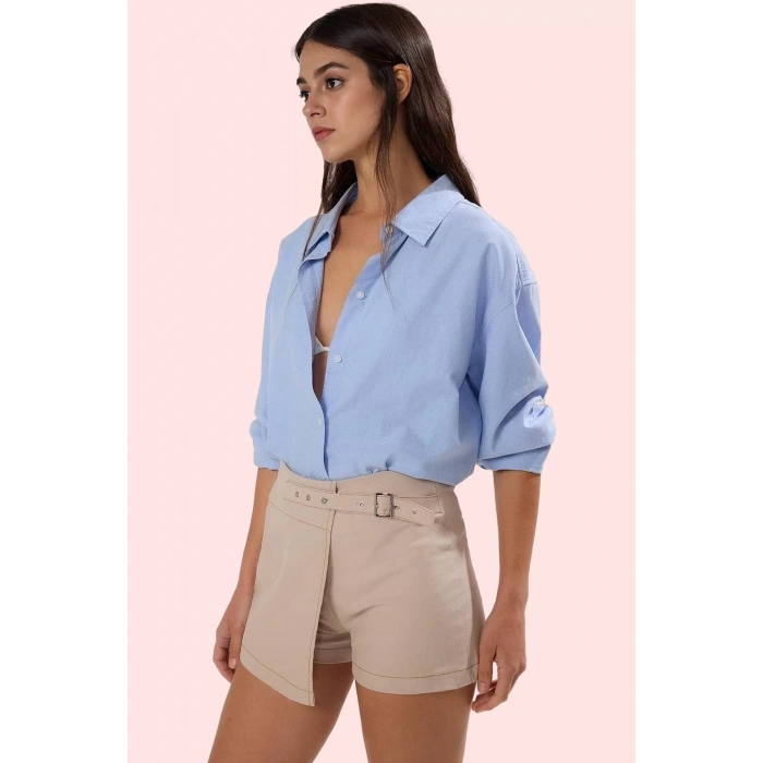 Kadın Gabardin Kumaş Mini Şort Etek Renk Yüksek Bel Yaz Modası Günlük Kullanım Özel Günler