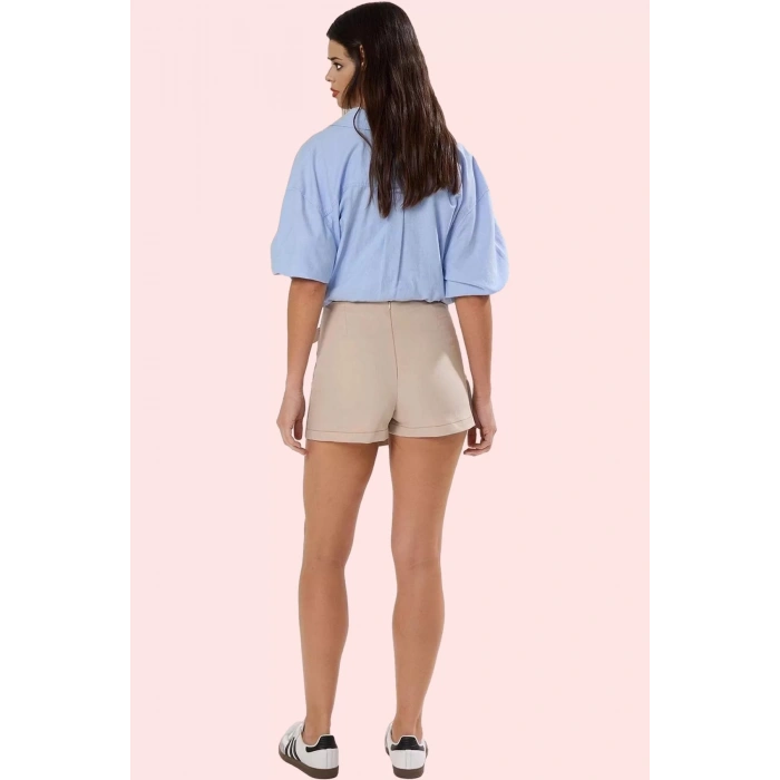 Kadın Gabardin Kumaş Mini Şort Etek Renk Yüksek Bel Yaz Modası Günlük Kullanım Özel Günler