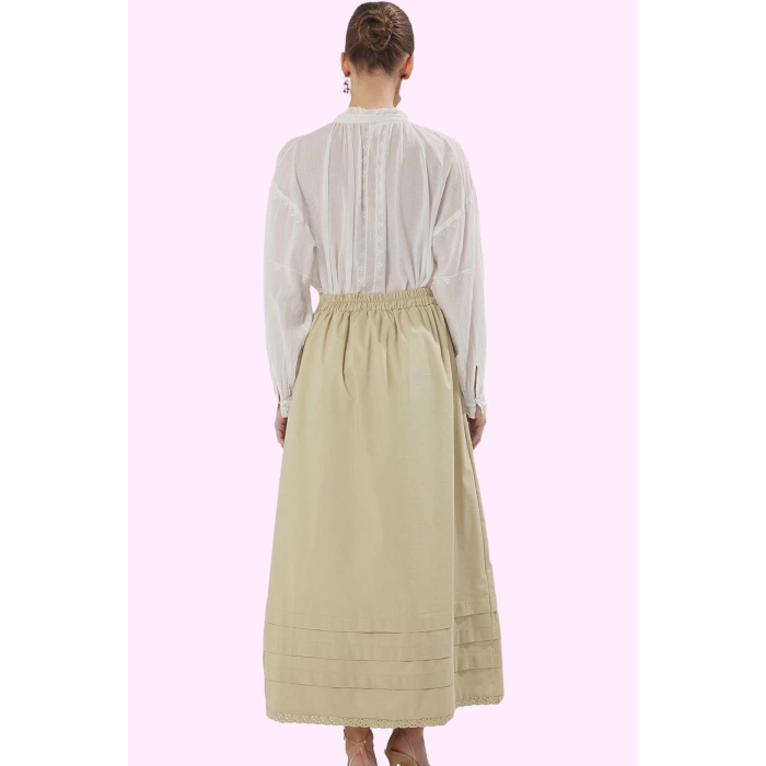 Kadın Gabardin Maxi Etek Dantel Detay Casual Günlük Kombinler Hafta Sonu Dayanıklı Malzeme