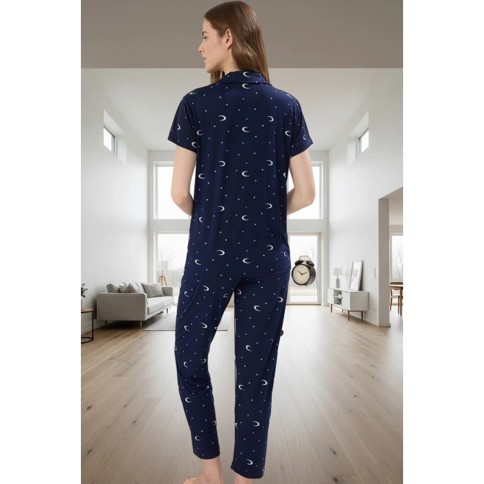 Kadın Galaksi Desenli Pijama Takımı Regular Kalıp Rahat Ev Giyim Ve Şık