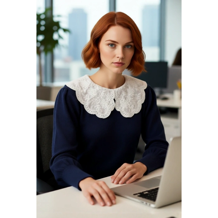 Kadın Garnili Gömlek Yaka Regular Kalıp Triko Kazak Kışlık Soğuk Havalarda Şık Seçiminiz Kaliteli