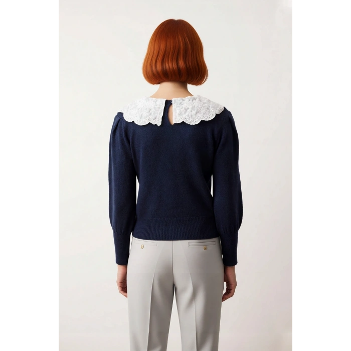 Kadın Garnili Gömlek Yaka Regular Kalıp Triko Kazak Kışlık Soğuk Havalarda Şık Seçiminiz Kaliteli