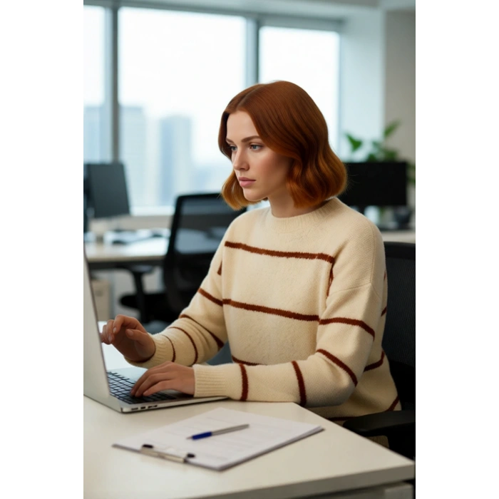 Kadın Geniş Kalıp Çizgili Kışlık Triko Kazak Rahat Bisiklet Yaka Düşük Kollu Konforlu Tasarım