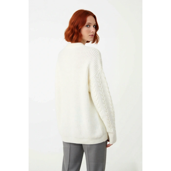 Kadın Geniş Kalıp Saç Örgü Detaylı Bisiklet Yaka Kalın Triko Kazak Günlük Şıklığınız İçin Kış