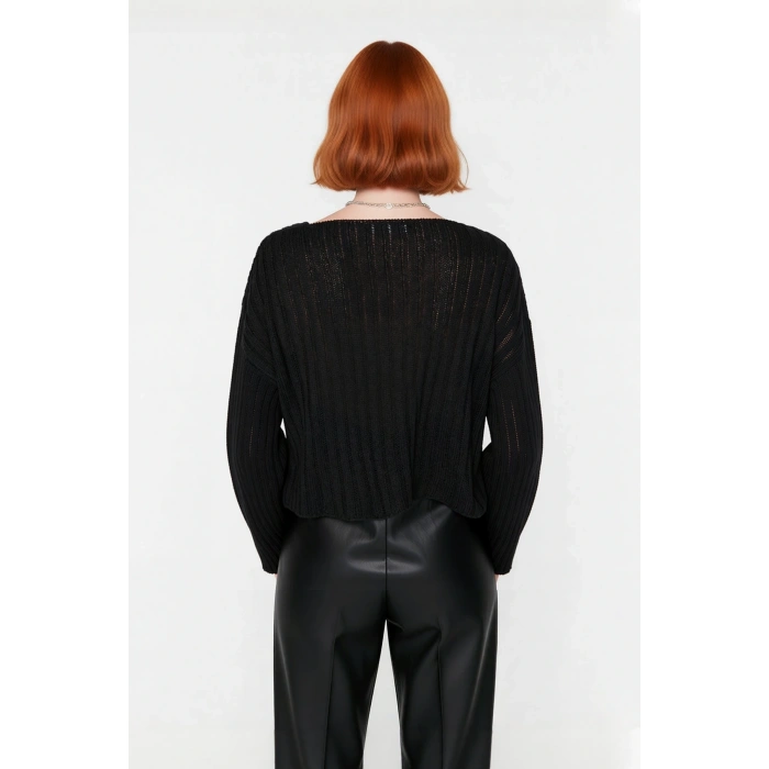 Kadın Geniş Kalıp V Yaka Yünlü Triko Kazak Basic Fitilli Uzun Kollu Günlük Şıklık İçin İdeal Seçim