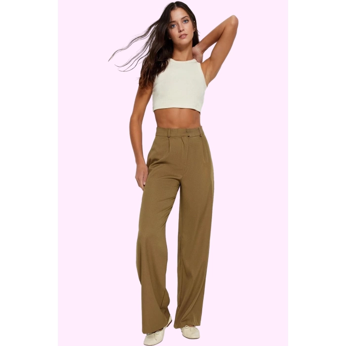 Kadın Geniş Paça Dokuma Pantolon Casual Stil Günlük Kombinler İçin Yaz Aylarının Vazgeçilmezi