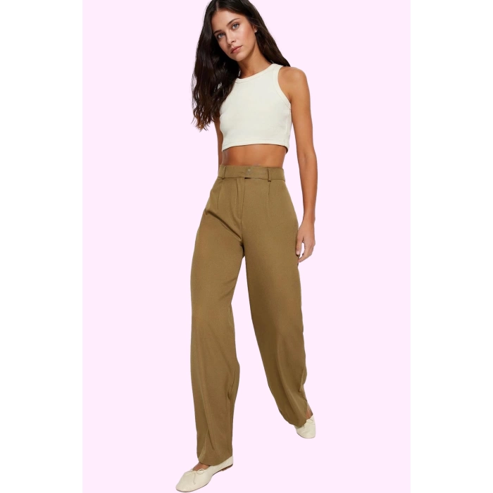 Kadın Geniş Paça Dokuma Pantolon Casual Stil Günlük Kombinler İçin Yaz Aylarının Vazgeçilmezi