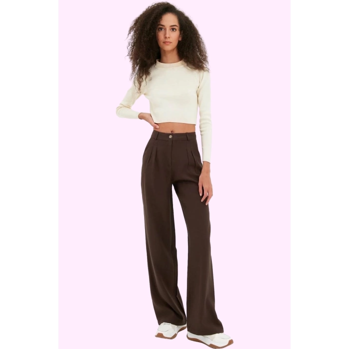 Kadın Geniş Paça Palazzo Pantolon Düz Desen Normal Bel Wide Leg Rahat Günlük Modern Tasarım