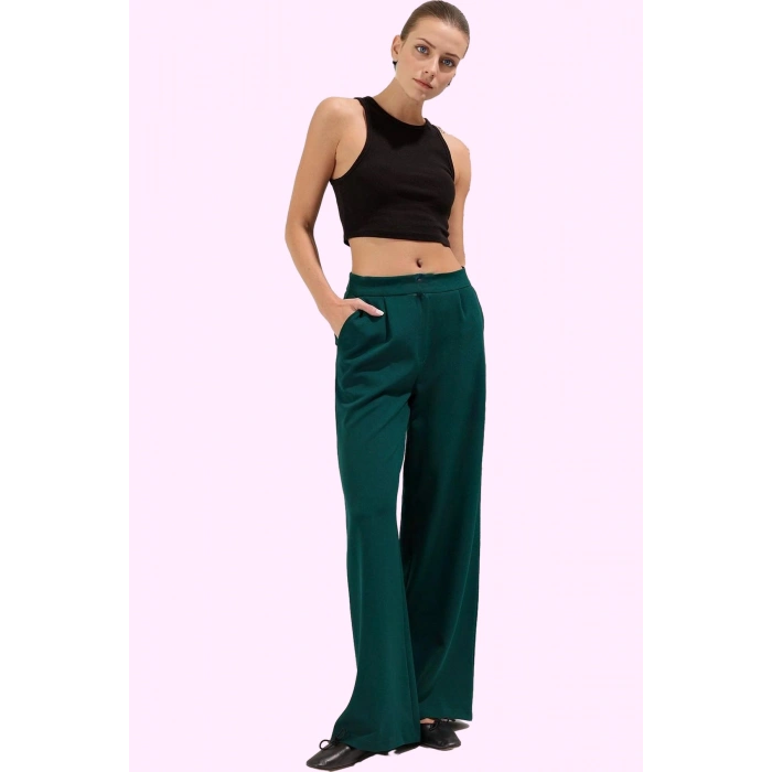 Kadın Geniş Paça Pantolon Yüksek Bel Düz Desen Finike Dokuma Günlük Kullanım Modern Tasarım