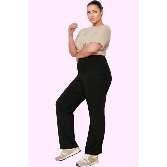 Kadın Geniş Paça Pantolon Yüksek Bel Örme Kumaş Casual Stil Tüm Sezonlar Dayanıklı Malzeme