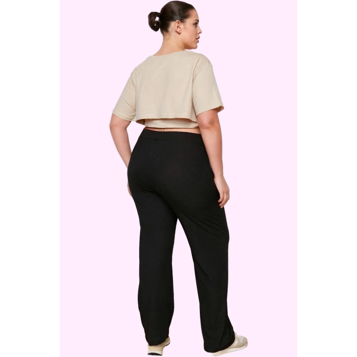 Kadın Geniş Paça Pantolon Yüksek Bel Örme Kumaş Casual Stil Tüm Sezonlar Dayanıklı Malzeme