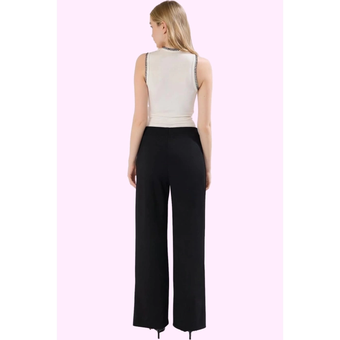 Kadın Geniş Paça Pantolon Yüksek Bel Wide Leg İnterlok Günlük Kullanım Yaz Aylarının Vazgeçilmezi
