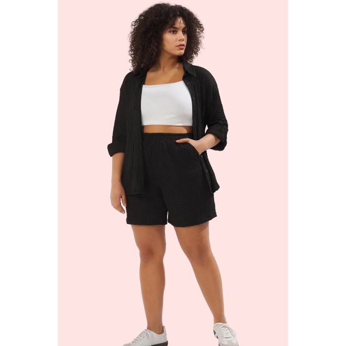 Kadın Geniş Paça Relaxed Fit Örme Şort Dokulu Kumaş Rahat Günlük Yaz Aylarının Vazgeçilmezi