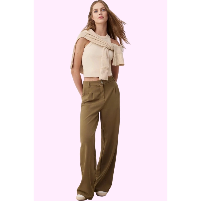 Kadın Geniş Paça Uzun Pantolon Düz Desen Wide Leg Yüksek Bel Günlük Yaz Aylarının Vazgeçilmezi