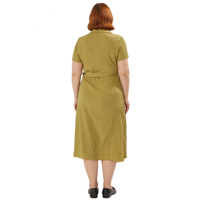 Kadın Gofre Dokuma Midi Boy Kısa Kollu Gömlek Elbise Modern Şıklık Ve Rahatlık Sunar Kaliteli