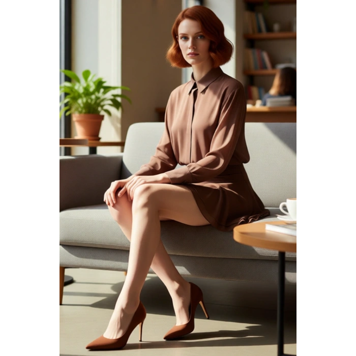 Kadın Gömlek Yaka Uzun Kollu Skater Şifon Elbise Şık İlkbahar Sonbahar Davet Stili İçin İdeal