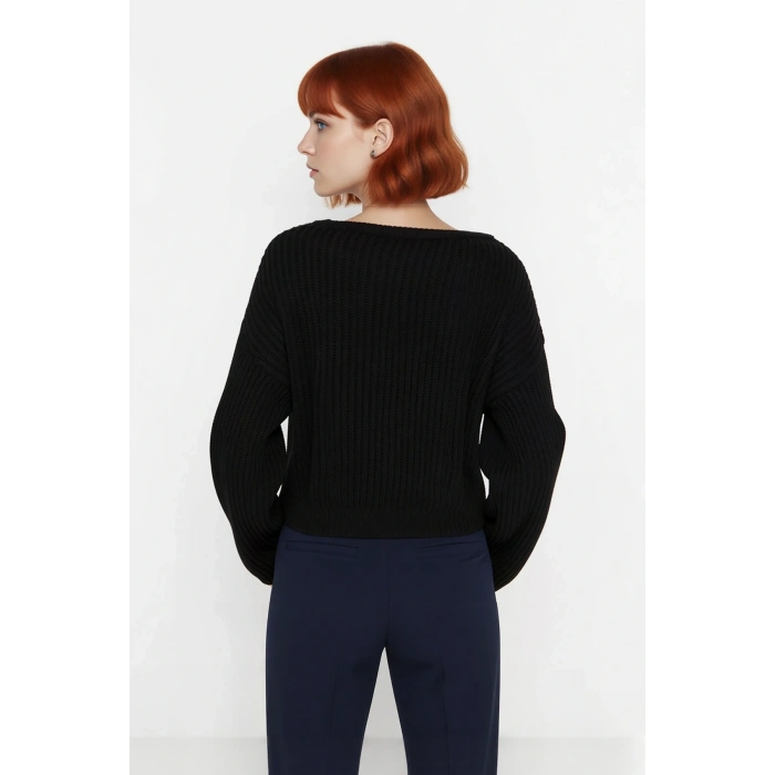 Kadın Gri %100 Akrilik Oversize Selanik Dokuma Bisiklet Yaka İspanyol Kol Crop Triko Kazak