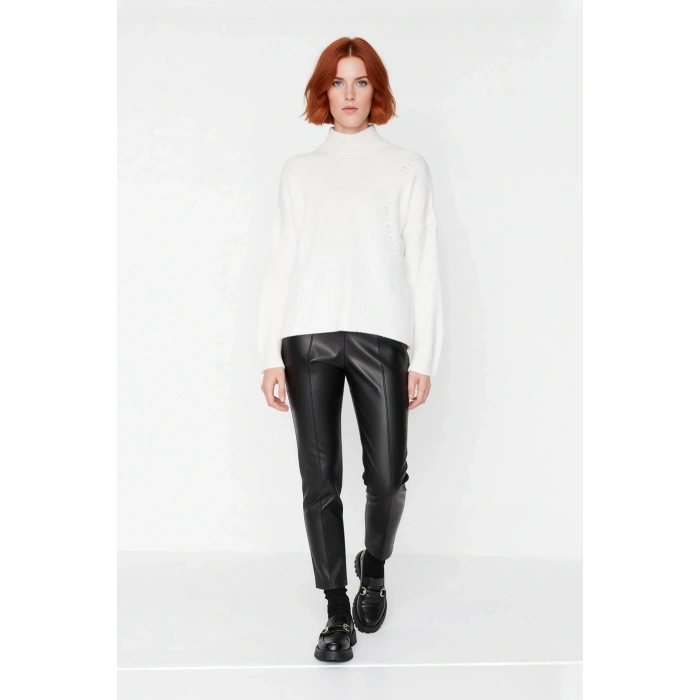 Kadın Gri Dik Yaka Oversize Akrilik Triko Kazak Günlük Şıklık İçin İdeal Uzun Kollu Tasarım