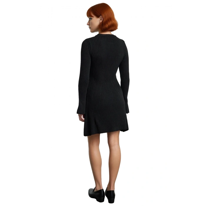 Kadın Gri Düz Desen A Line Siluet Akrilik Triko Elbise Uzun Kollu Bisiklet Yaka Günlük Şıklık