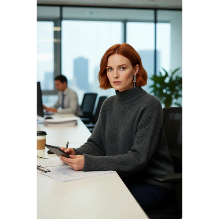 Kadın Gri Oversize Dik Yaka Akrilik Selanik Dokuma Uzun Kollu Basic Triko Kazak Kaliteli Şık