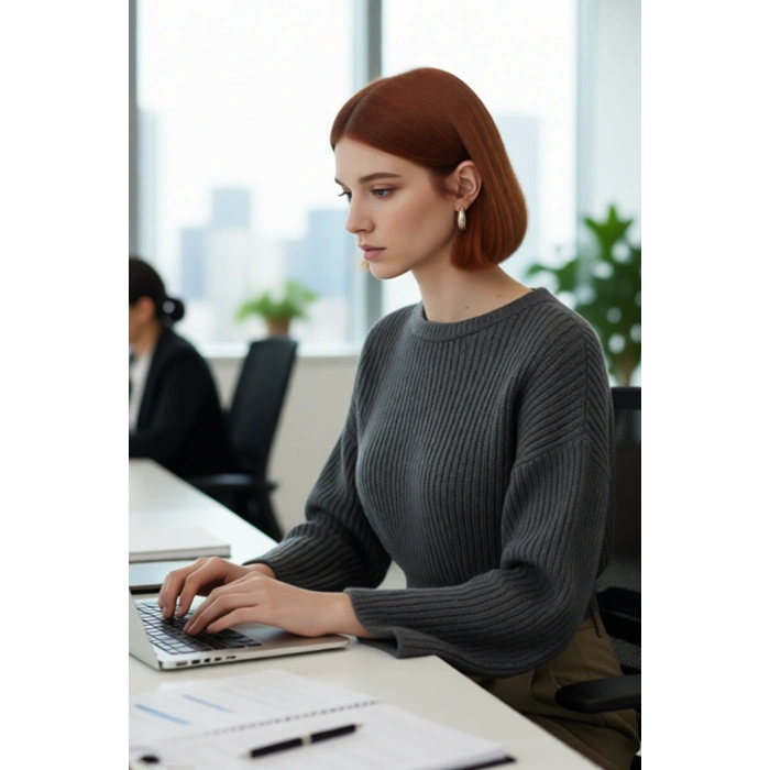 Kadın Gri Oversize Selanik Dokuma Bisiklet Yaka İspanyol Kol Crop Akrilik Triko Kazak Kaliteli