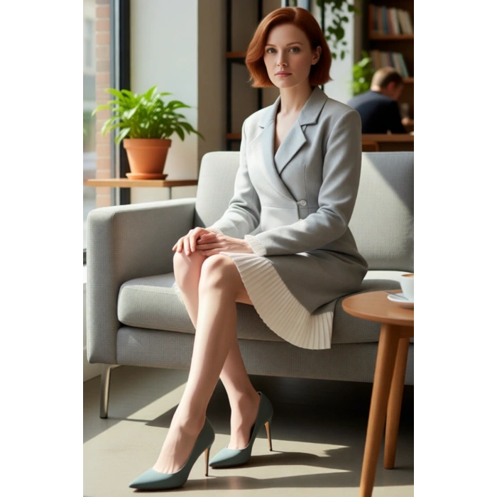 Kadın Gri Piliseli Etekli Blazer Elbise Uzun Kollu Ofis Stili İçin Modern Şık Mini Tasarım