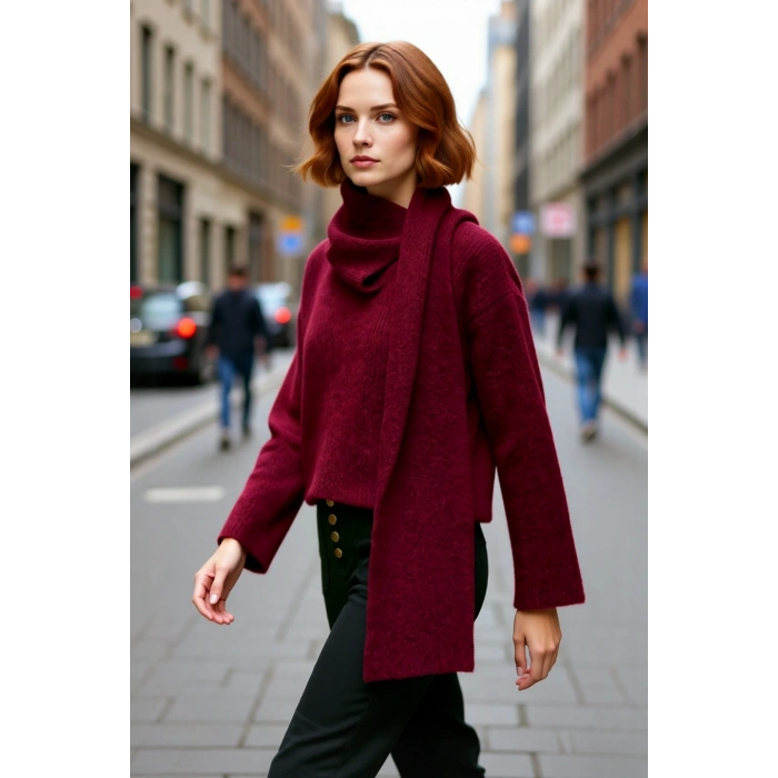 Kadın Gri Regular Kalıp Kalın Düşük Kol Şal Yaka Crop Triko Kazak Kış Sezonu Günlük Stil İçin İdeal