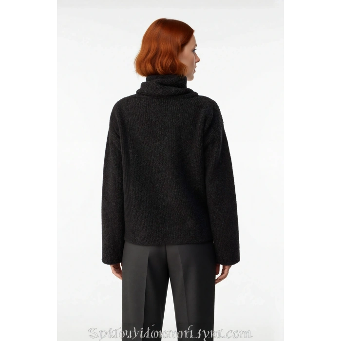 Kadın Gri Regular Kalıp Kalın Düşük Kol Şal Yaka Crop Triko Kazak Kış Sezonu Günlük Stil İçin İdeal