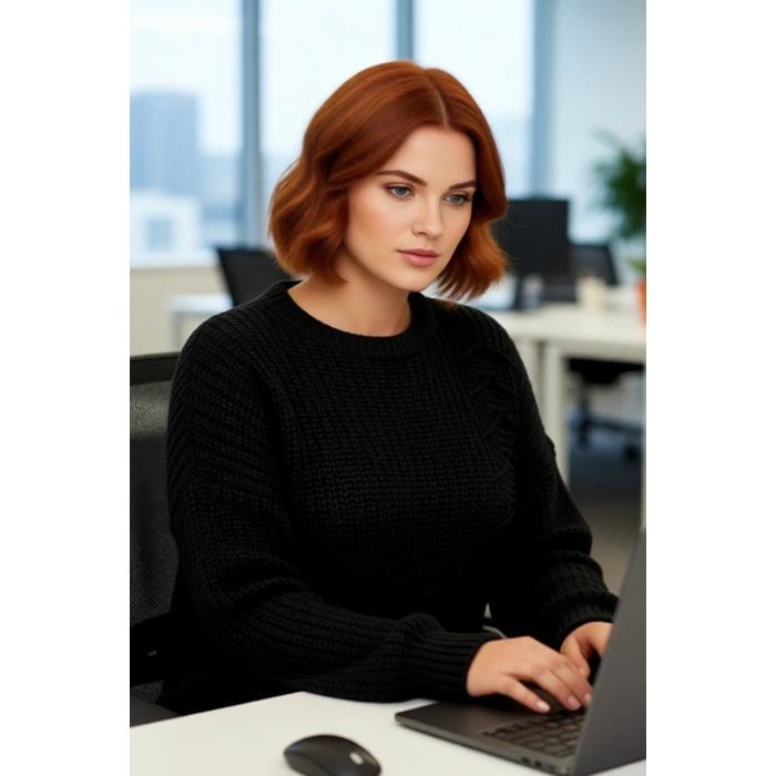 Kadın Gri Relaxed Kalıp Bağcık Detaylı Selanik Dokuma Triko Kazak Bisiklet Yaka Kışlık Günlük Şıklık