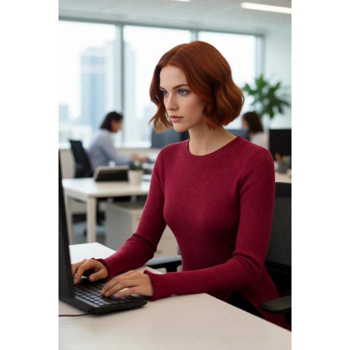 Kadın Gül Kurusu Fitted Yırtmaç Detaylı Bisiklet Yaka İnce Triko Kazak Günlük Şıklık Sunar