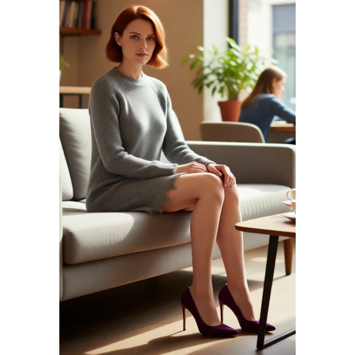 Kadın Günlük Akrilik Mini Elbise Shift Kalıp Akıtma Detaylı Bisiklet Yaka Uzun Kollu Triko Tasarım