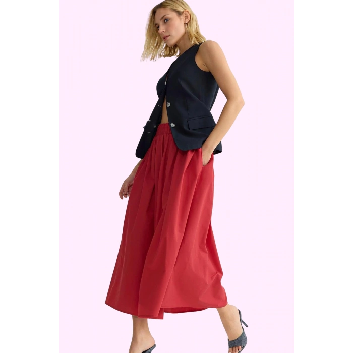 Kadın Günlük Casual Dokuma Maxi Etek Yüksek Bel Kloş Kesim Terrycotton Yaz Aylarının Vazgeçilmezi