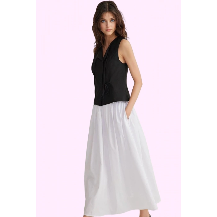 Kadın Günlük Casual Dokuma Maxi Etek Yüksek Bel Kloş Kesim Terrycotton Yaz Aylarının Vazgeçilmezi