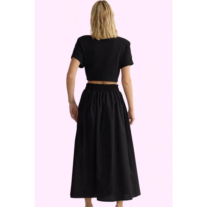 Kadın Günlük Casual Dokuma Maxi Etek Yüksek Bel Kloş Kesim Terrycotton Yaz Aylarının Vazgeçilmezi