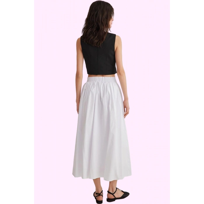 Kadın Günlük Casual Dokuma Maxi Etek Yüksek Bel Kloş Kesim Terrycotton Yaz Aylarının Vazgeçilmezi