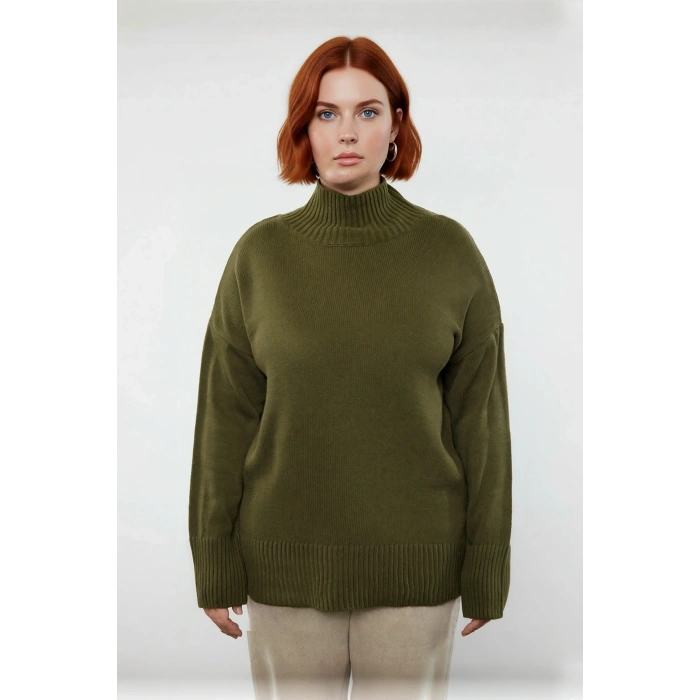 Kadın Günlük Giyim Düşük Kol Dik Yaka Triko Kazak Relaxed Kalıp Akrilik Malzeme Sıcak Tutuş