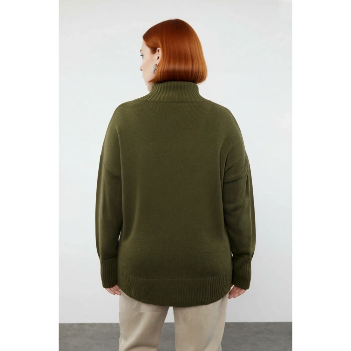 Kadın Günlük Giyim Düşük Kol Dik Yaka Triko Kazak Relaxed Kalıp Akrilik Malzeme Sıcak Tutuş