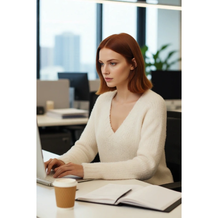 Kadın Günlük Konforlu Bej Akrilik Triko Regular Kalıp Derin V Yaka Uzun Kollu Dokulu Kazak Seçimi