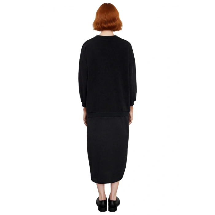 Kadın Günlük Kullanım İçin Dokuma Detaylı Maxi T shirt Elbise Örme Kumaş Düz Desen Uzun Kollu