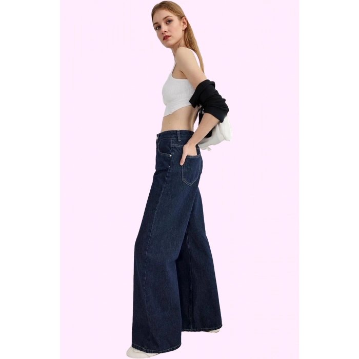 Kadın Günlük Kullanım için Pamuklu Wide Leg Jean Pantolon Hafta Sonu Yaz Aylarının Vazgeçilmezi