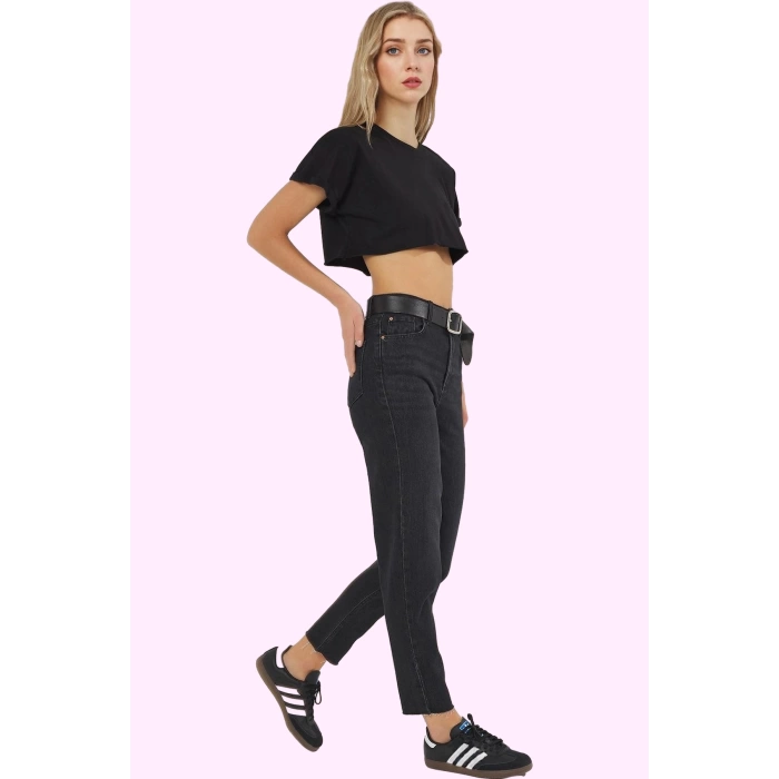 Kadın Günlük Kullanım Mom Fit Jean Yüksek Bel Pamuk Rahat Hafta Sonu Yaz Aylarının Vazgeçilmezi