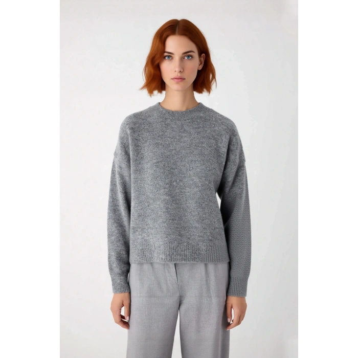 Kadın Günlük Oversize Bisiklet Yaka Düşük Kol Triko Kazak Soğuk Havalar İçin Mükemmel Tercih