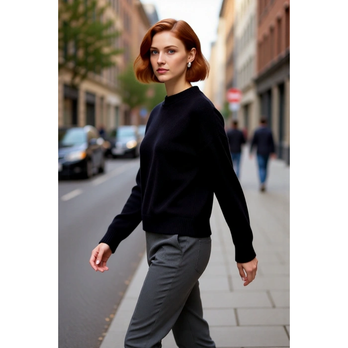 Kadın Günlük Oversize Bisiklet Yaka Düşük Kol Triko Kazak Soğuk Havalar İçin Mükemmel Tercih