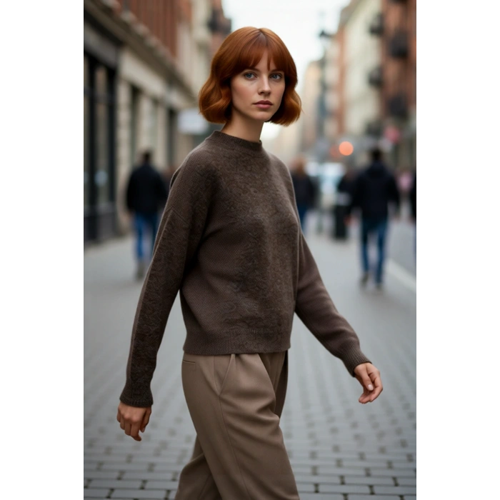 Kadın Günlük Oversize Bisiklet Yaka Düşük Kol Triko Kazak Soğuk Havalar İçin Mükemmel Tercih