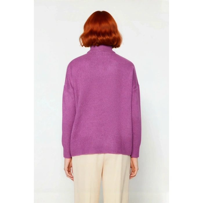 Kadın Günlük Oversize Düşük Kol Dik Yaka Uzun Triko Kazak Kışlık Şık Basic Rahatlık Sunar Kaliteli